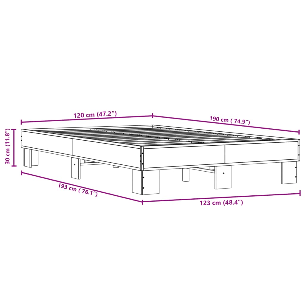 Bed Frame without Mattress Sonoma Oak 120x190 cm Small Double
