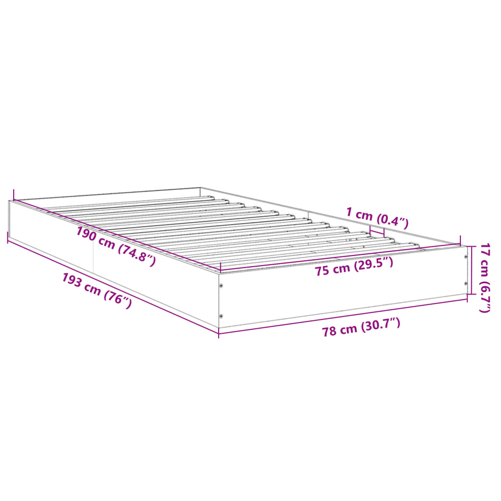 Bed Frame without Mattress Black 75x190 cm Small Single Engineered Wood