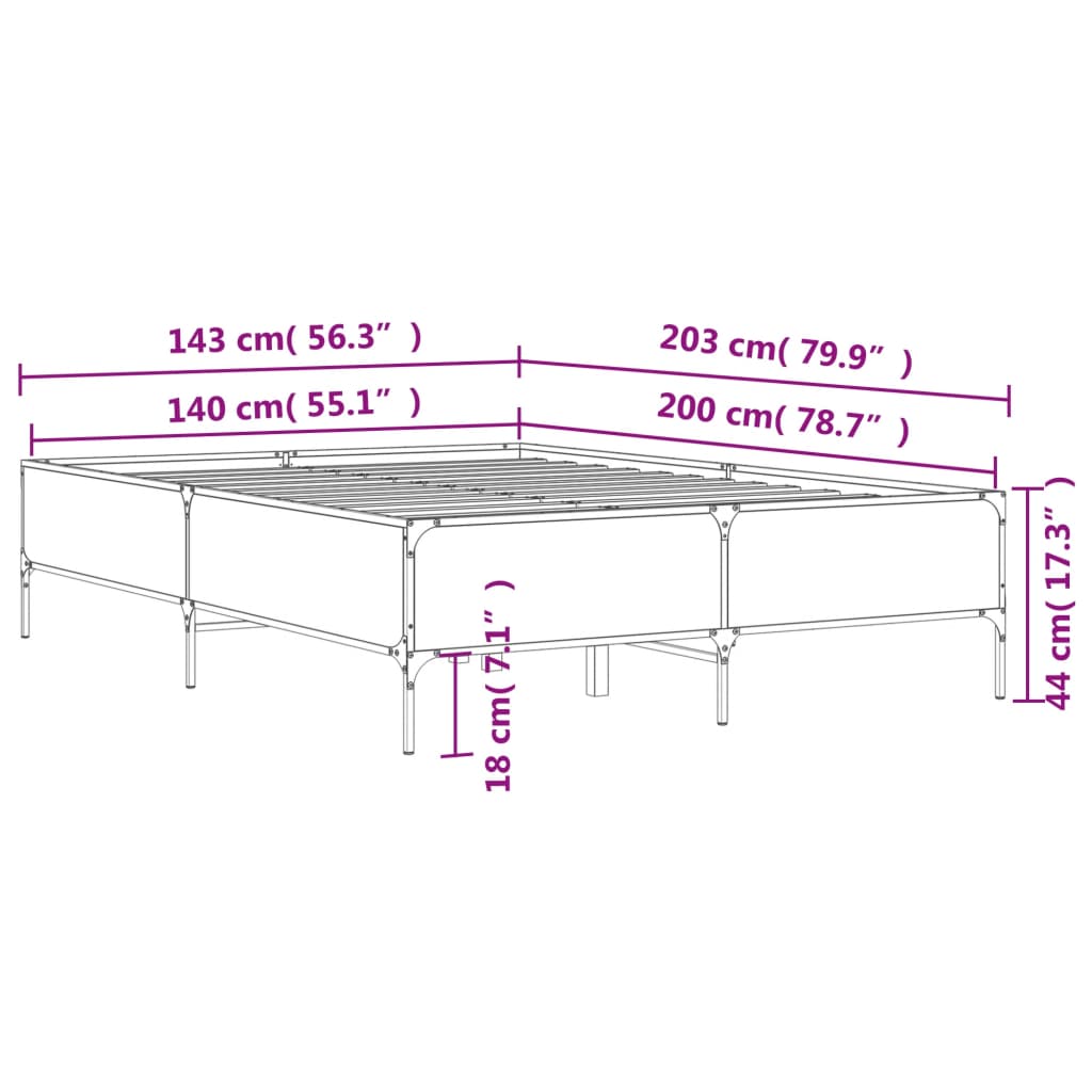Bed Frame without Mattress Grey Sonoma 140x200 cm