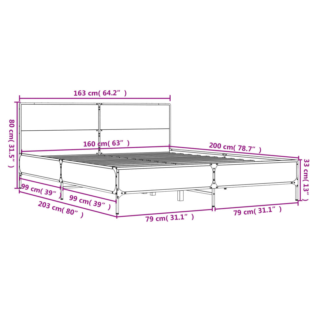 Bed Frame without Mattress Smoked Oak 160x200 cm