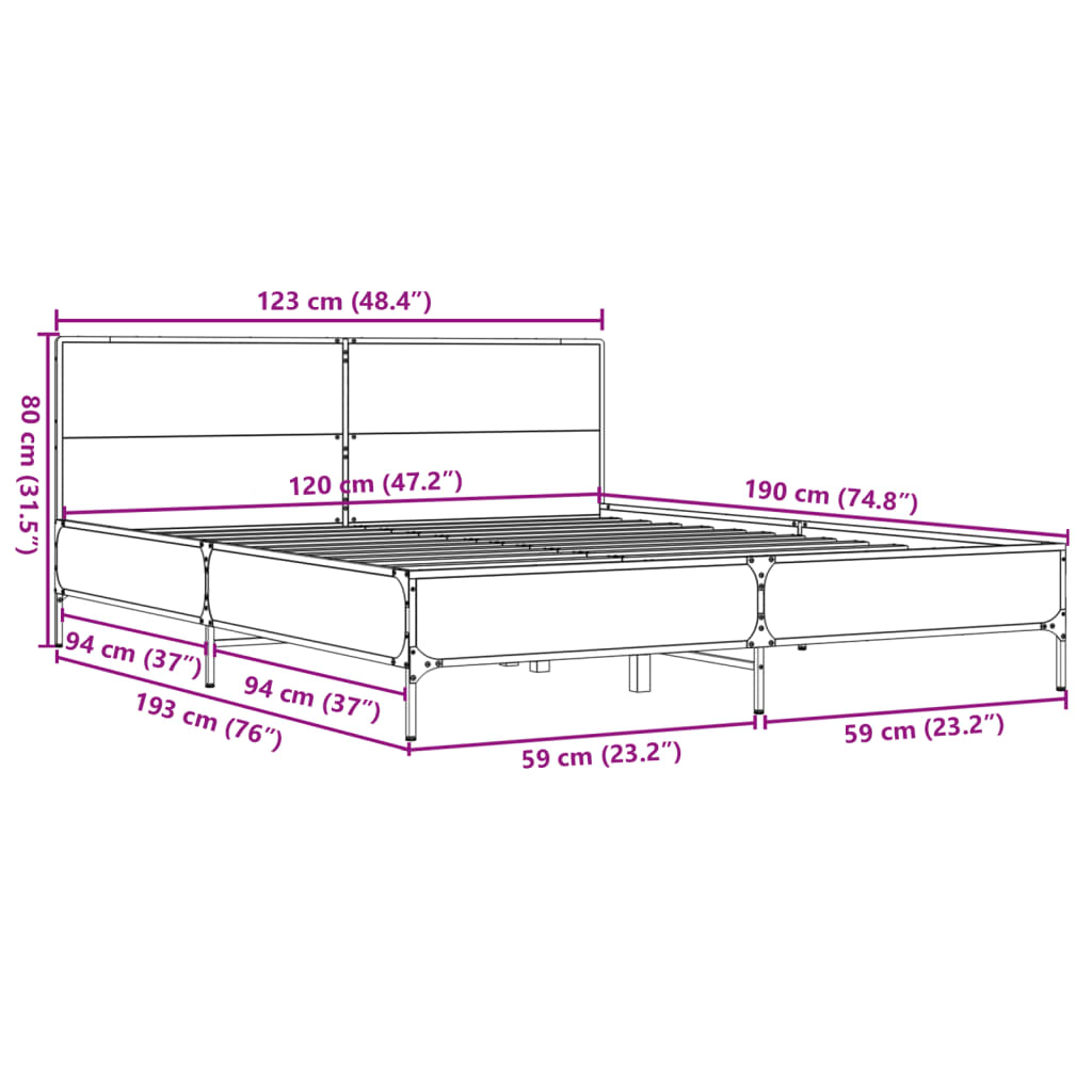 Bed Frame without Mattress Grey Sonoma 120x190 cm Small Double