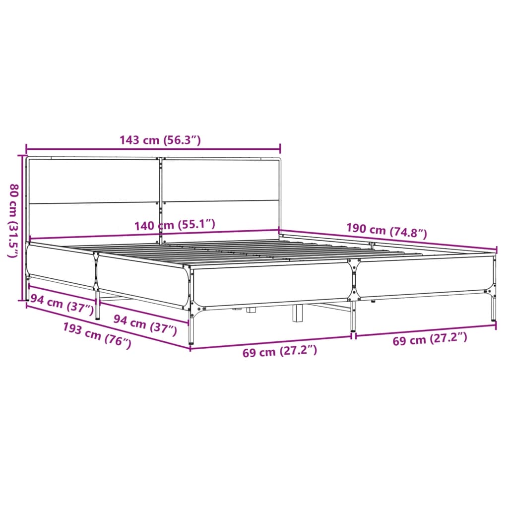 Bed Frame without Mattress Brown Oak 140x190 cm