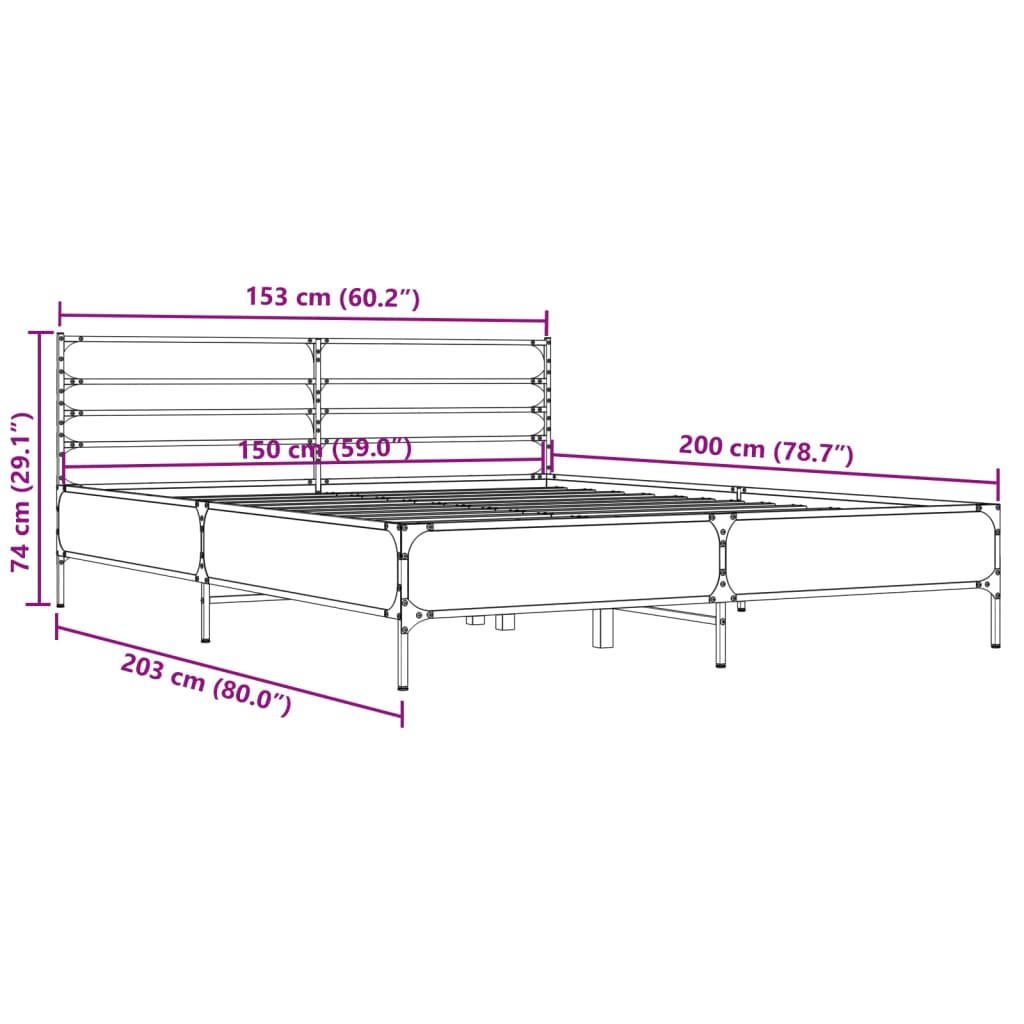 Modern Wooden & Metal King Size 150cm Bed Frame Base With Headboard