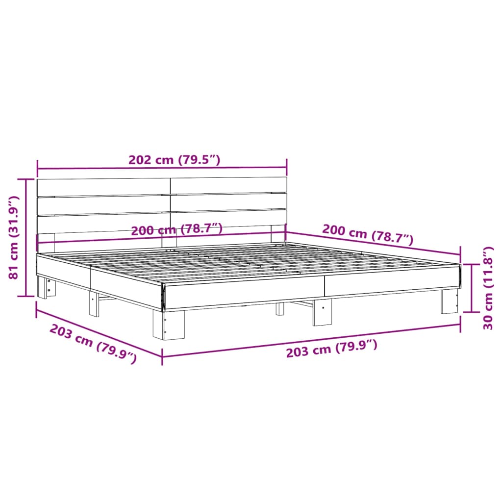 Bed Frame without Mattress Grey Sonoma 200x200 cm