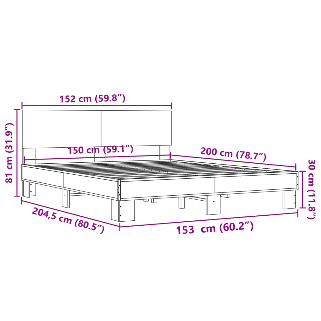 Bed Frame without Mattress Brown Oak 150x200 cm King Size