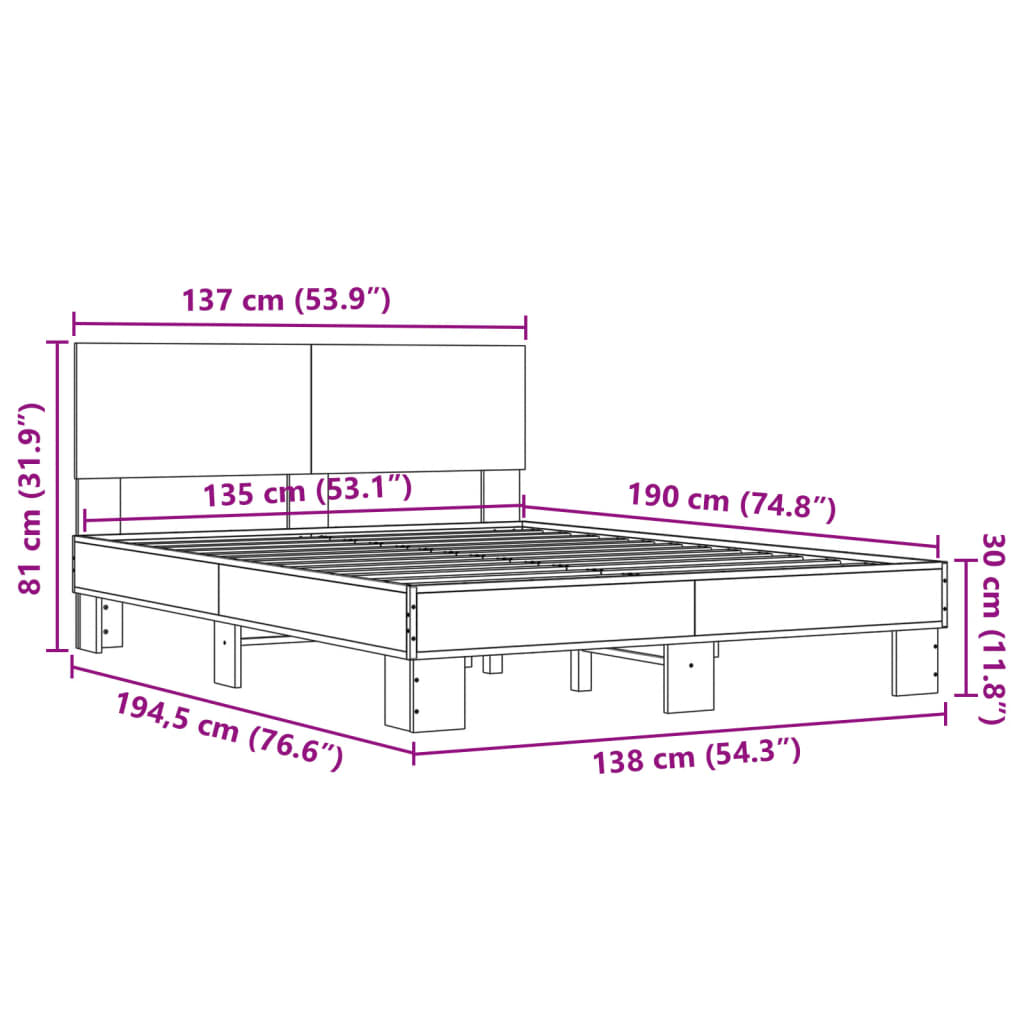 Bed Frame without Mattress Sonoma Oak 135x190 cm Double