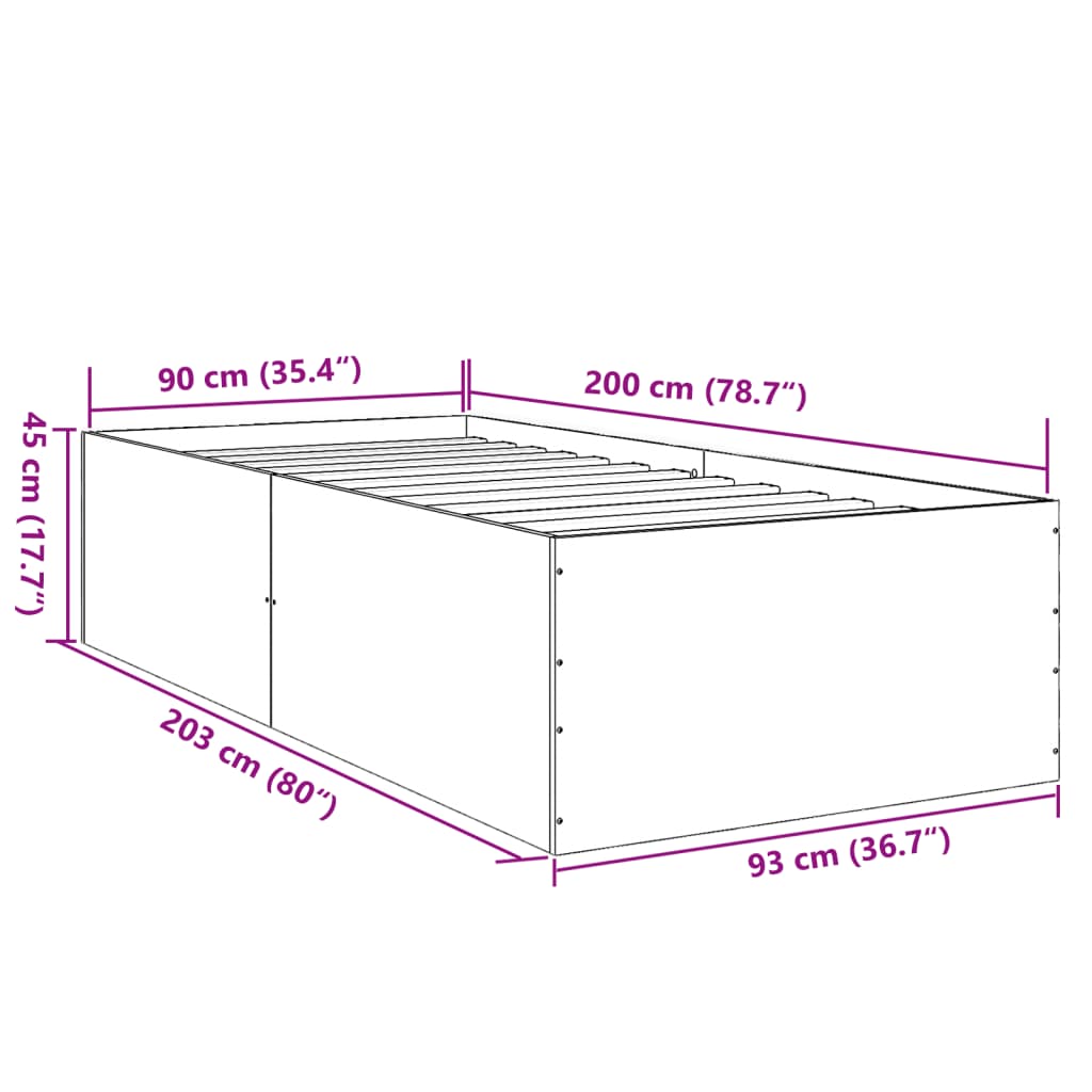 Bed Frame without Mattress Black 90x200 cm