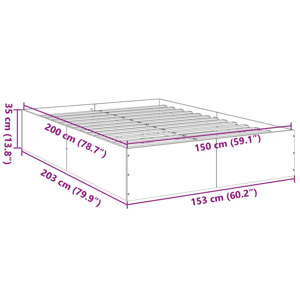 Bed Frame without Mattress Black 150x200 cm King Size
