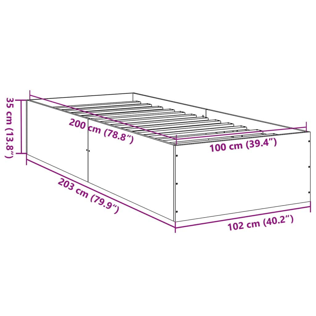Bed Frame without Mattress Black 100x200 cm