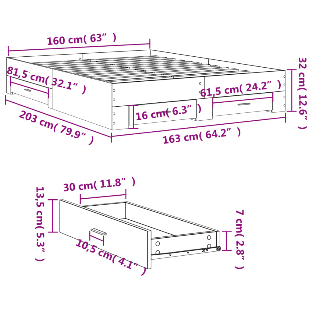 Modern Wooden Queen Size 160cm Bed Frame Base With Storage Drawers Wood Beds