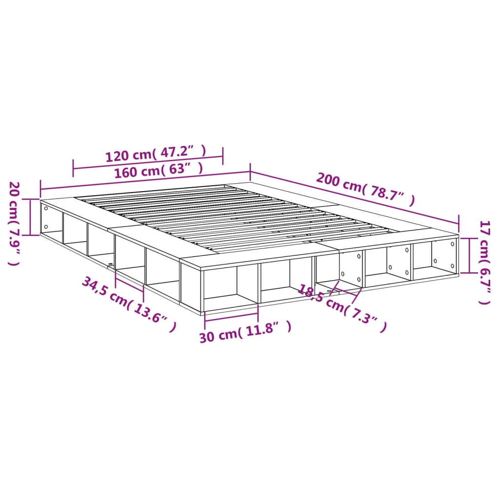 Bed Frame without Mattress Black 160x200 cm