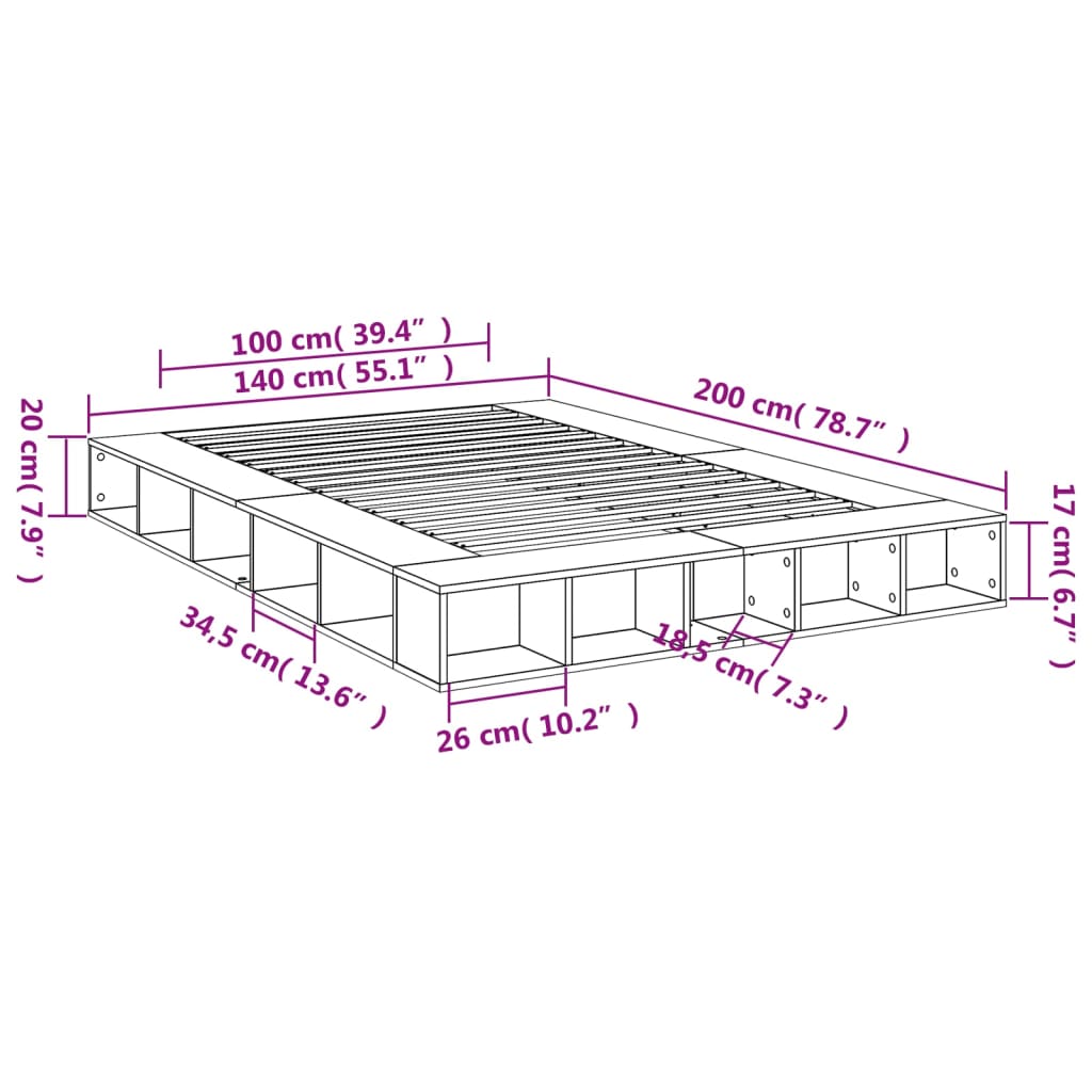 Bed Frame without Mattress Black 140x200 cm