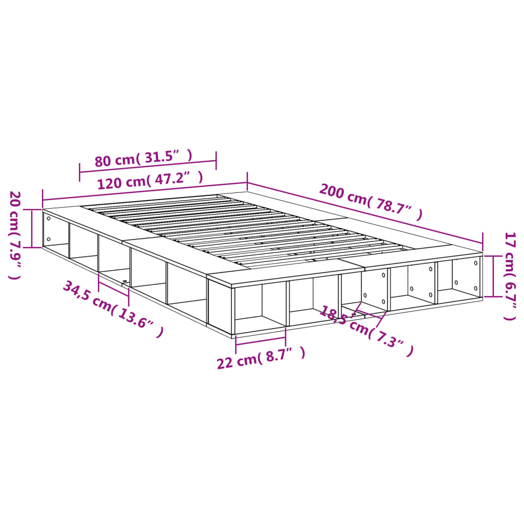Bed Frame without Mattress Black 120x200 cm