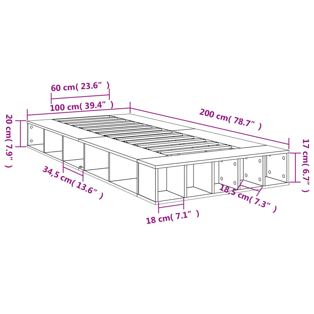 Bed Frame without Mattress White 100x200 cm