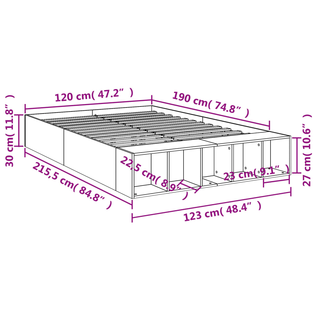 Bed Frame without Mattress Smoked Oak 120x190 cm Small Double
