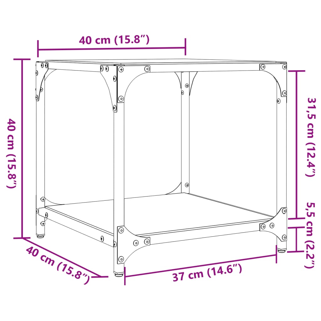 Coffee Tables with Black Glass Top 2 pcs 40x40x40 cm Steel