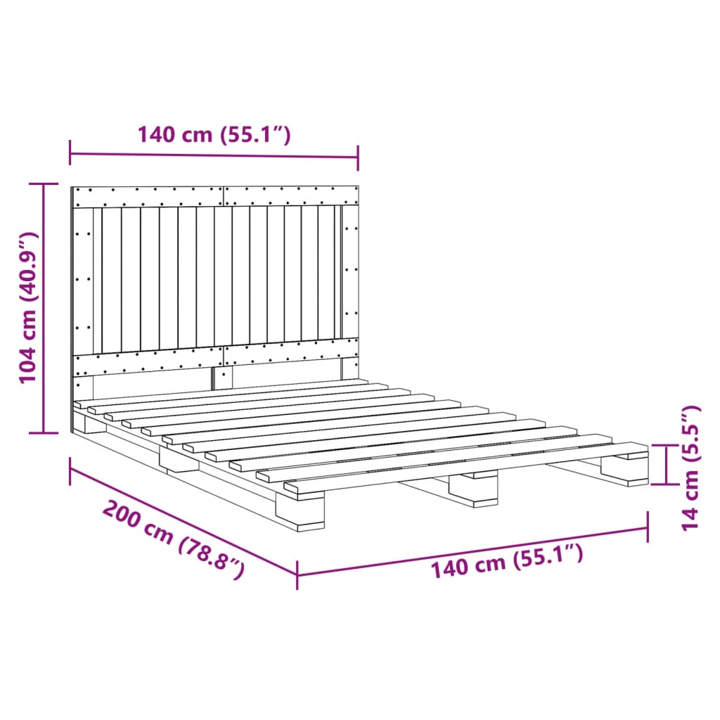 Bed Frame without Mattress Grey 140x200 cm Solid Wood Pine