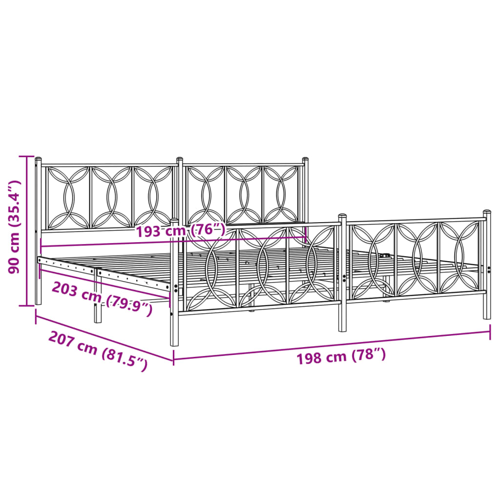 Metal Bed Frame without Mattress with Footboard White 193x203cm