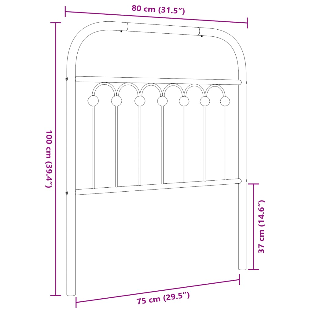 Metal Headboard Black 75 cm
