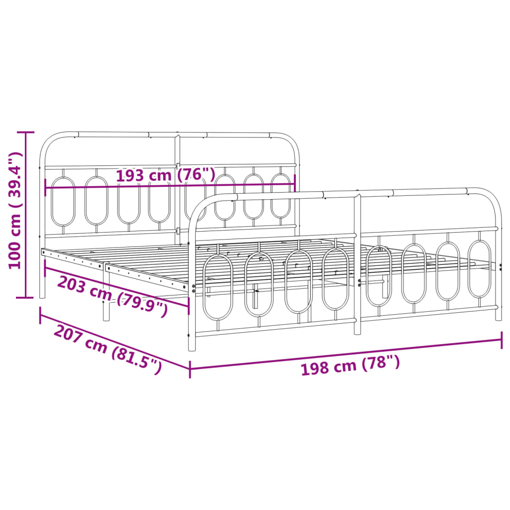 Metal Bed Frame without Mattress with Footboard Black 193x203cm