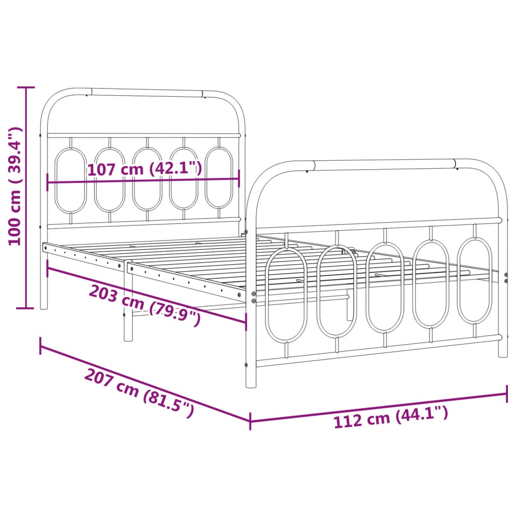 Metal Bed Frame without Mattress with Footboard White 107x203cm