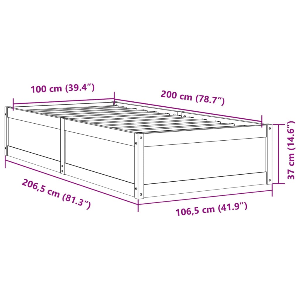 Bed Frame without Mattress 100x200 cm Solid Wood Pine