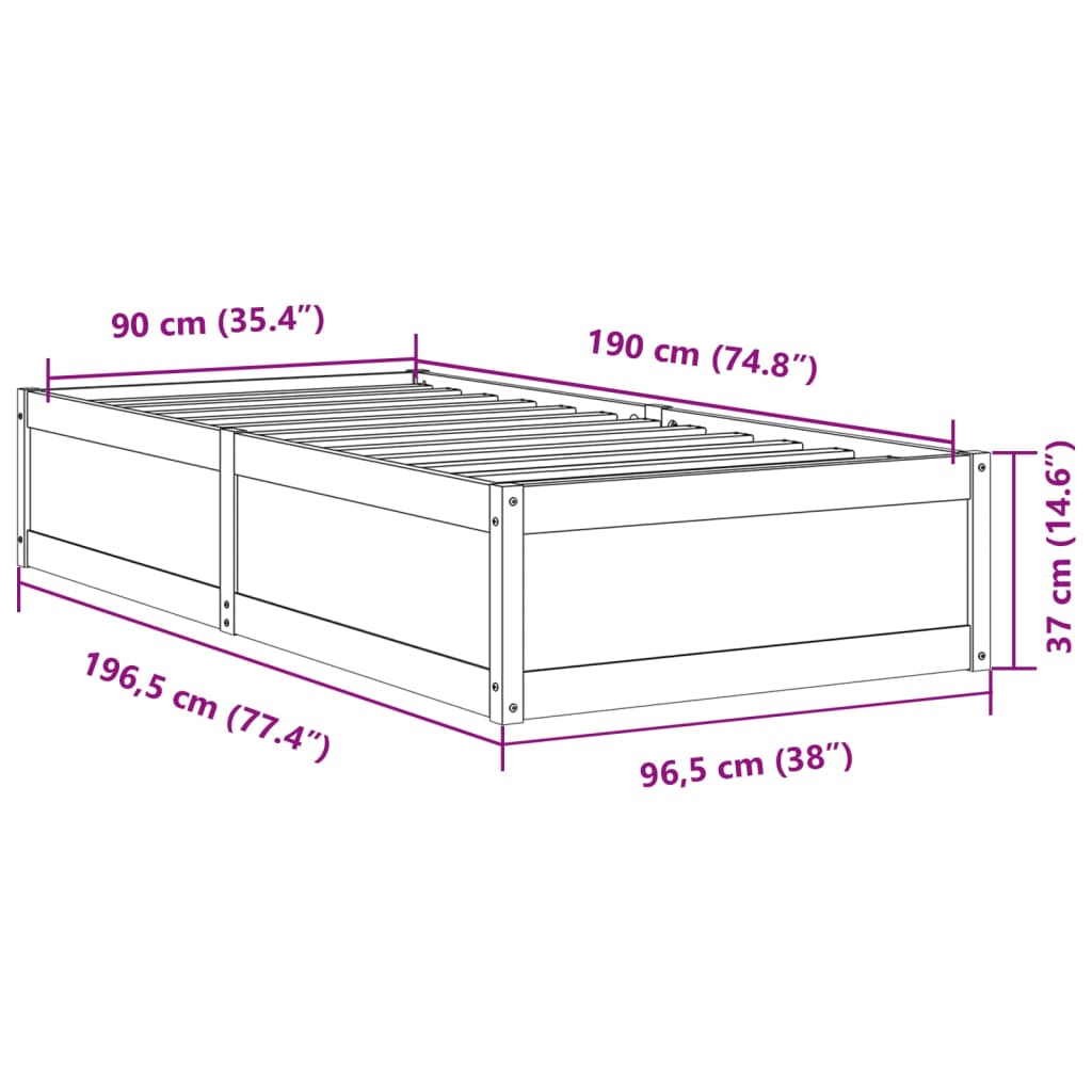 Bed Frame without Mattress Wax Brown 90x190 cm Single Solid Wood Pine