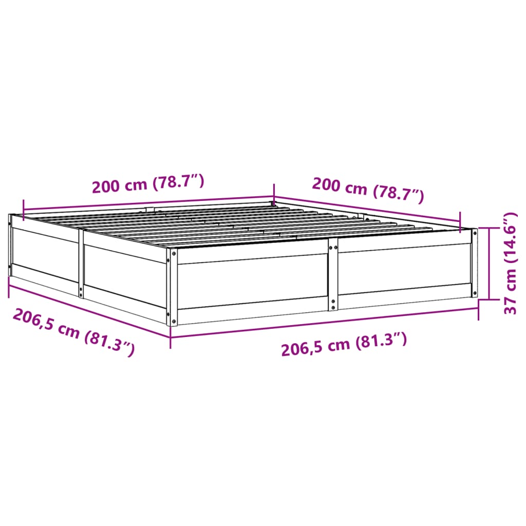 Bed Frame without Mattress White 200x200 cm Solid Wood Pine
