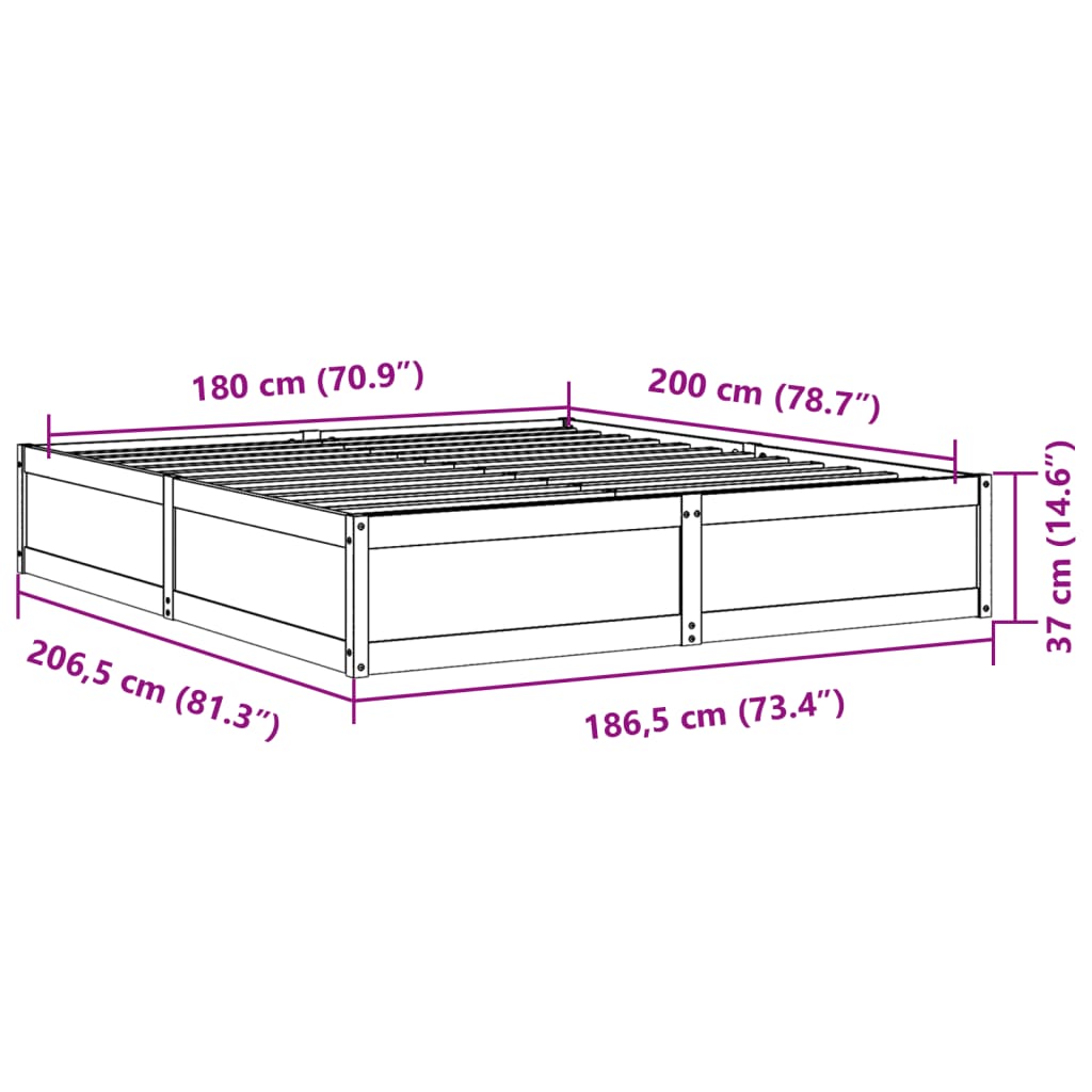 Bed Frame without Mattress Wax Brown 180x200 cm Super King Solid Wood Pine
