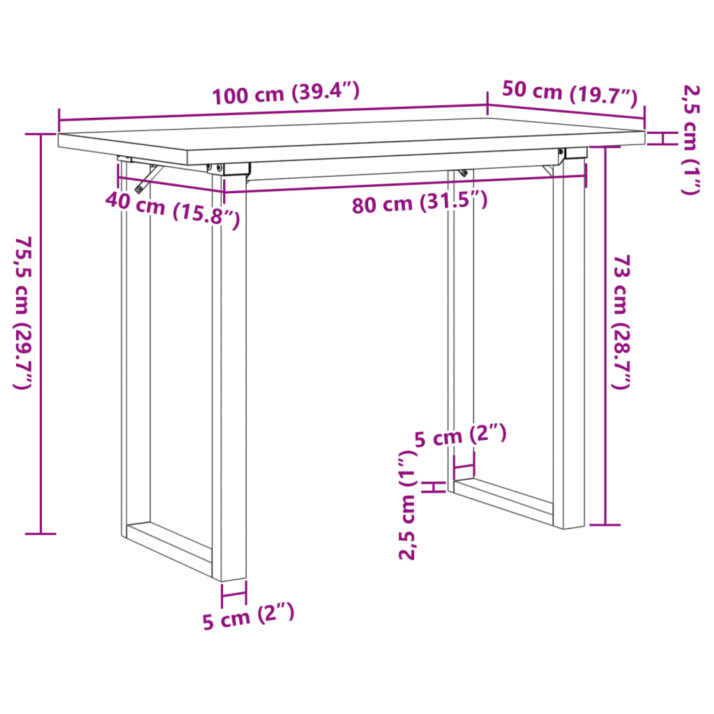 Dining Table O-Frame 100x50x75.5 cm Solid Wood Pine and Steel