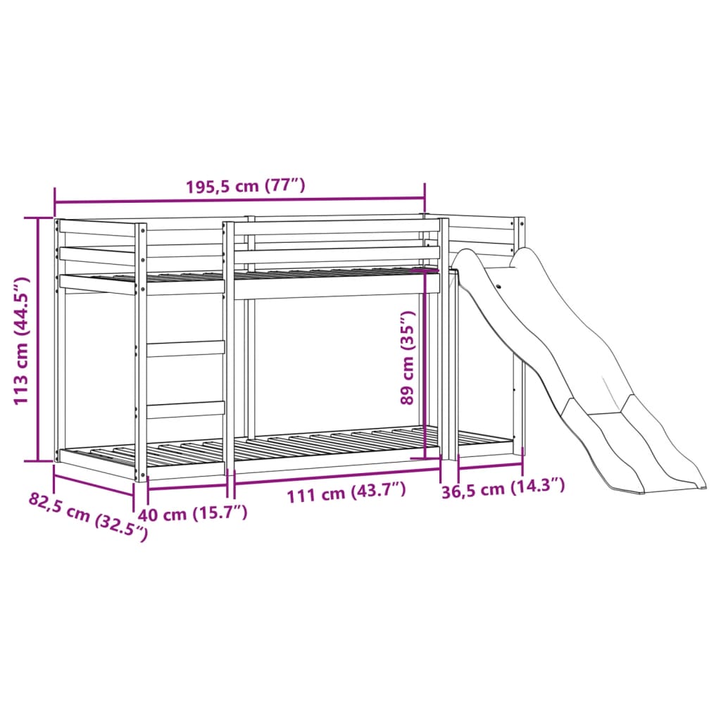Bunk Bed with Slide&Ladder without Mattress Wax Brown 75x190 cm Small Single