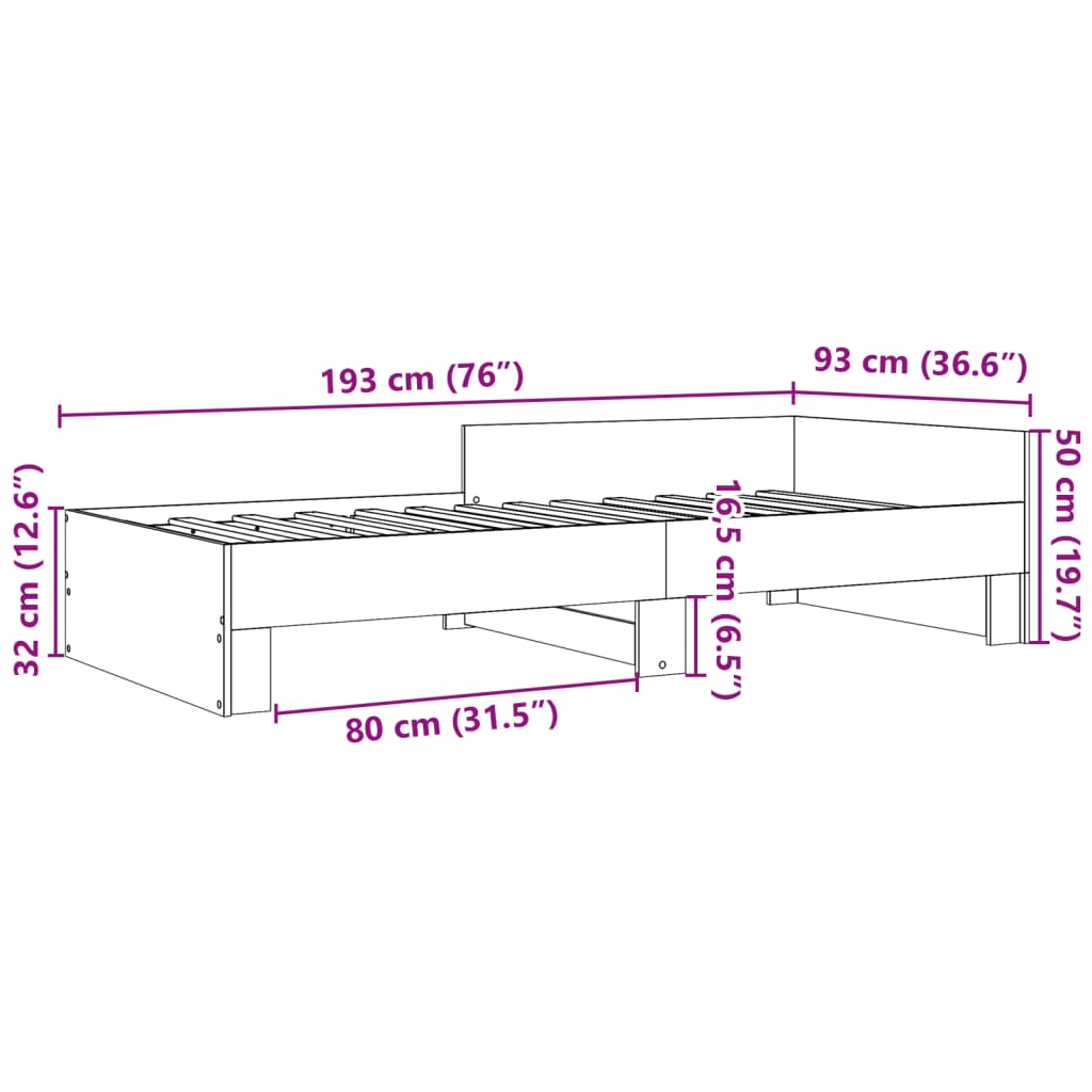 Bed Frame without Mattress Brown Oak 90x190 cm Single Engineered Wood