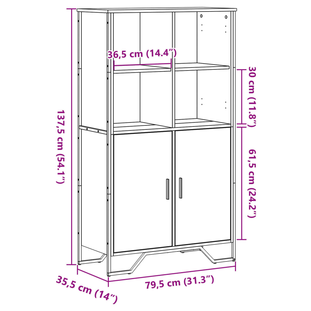 Highboard Black 79.5x35.5x137.5 cm Engineered wood