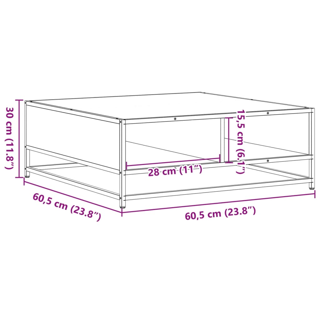 Coffee Table Black 60.5x60.5x30 cm Engineered Wood and Metal