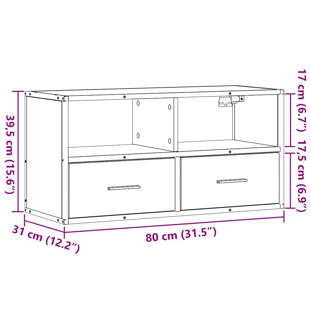 TV Cabinet Smoked Oak 80x31x39.5 cm Engineered Wood and Metal