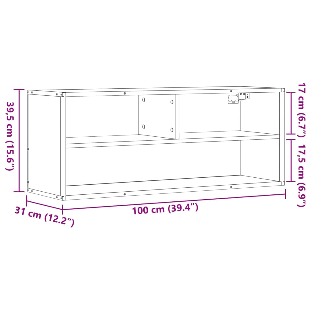 TV Cabinet Smoked Oak 100x31x39.5 cm Engineered Wood and Metal