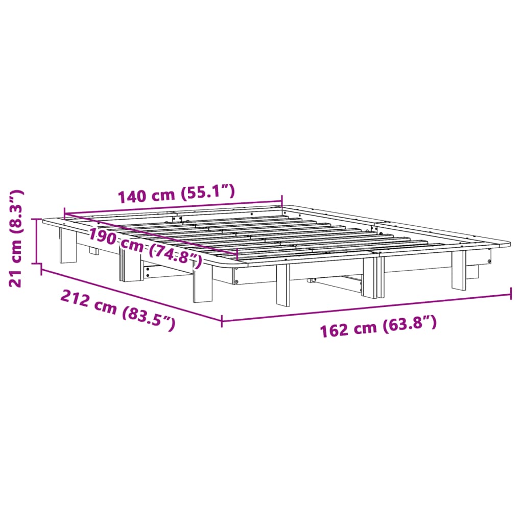 Bed Frame without Mattress Wax Brown 140x190 cm Solid Wood Pine