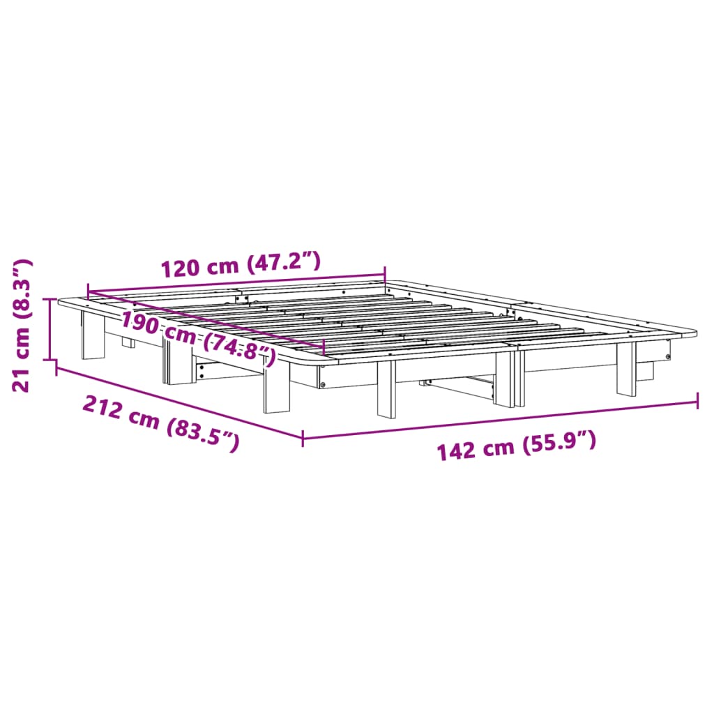 Bed Frame without Mattress 120x190 cm Small Double Solid Wood Pine