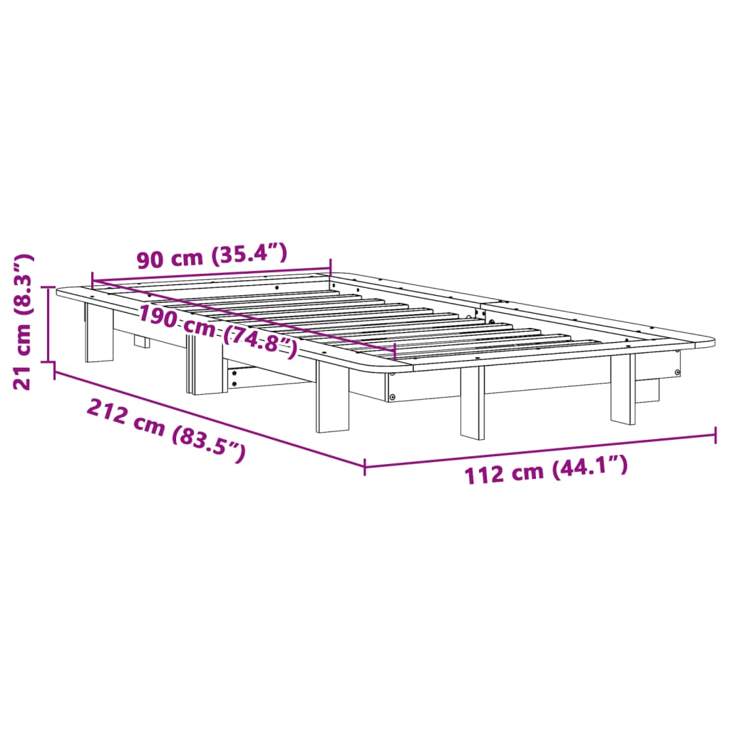Bed Frame without Mattress 90x190 cm Single Solid Wood Pine