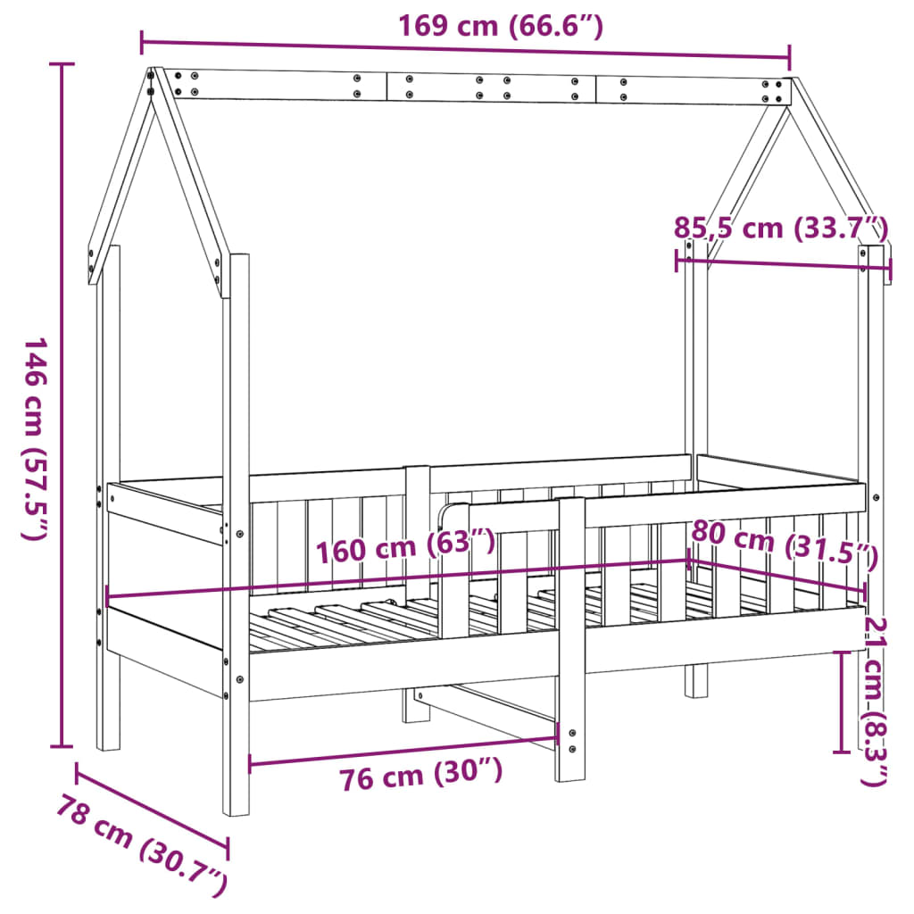 Kids' House Bed Frame without Mattress 80x160 cm Pine