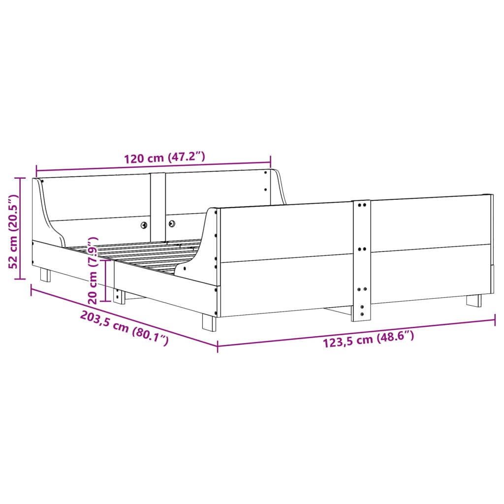 Bed Frame without Mattress Wax Brown 120x200 cm Solid Wood Pine