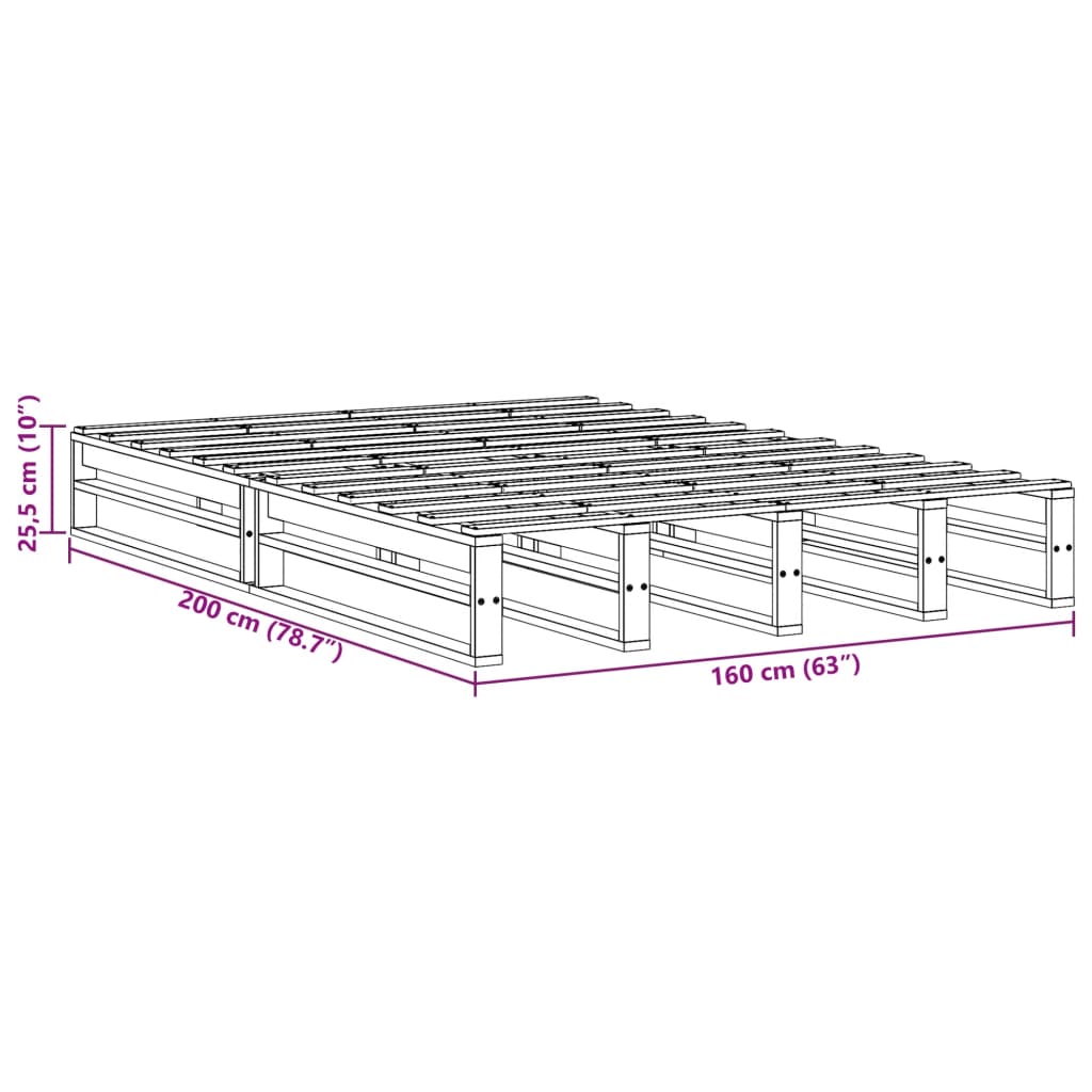 Bed Frame without Mattress 160x200 cm Solid Wood Pine