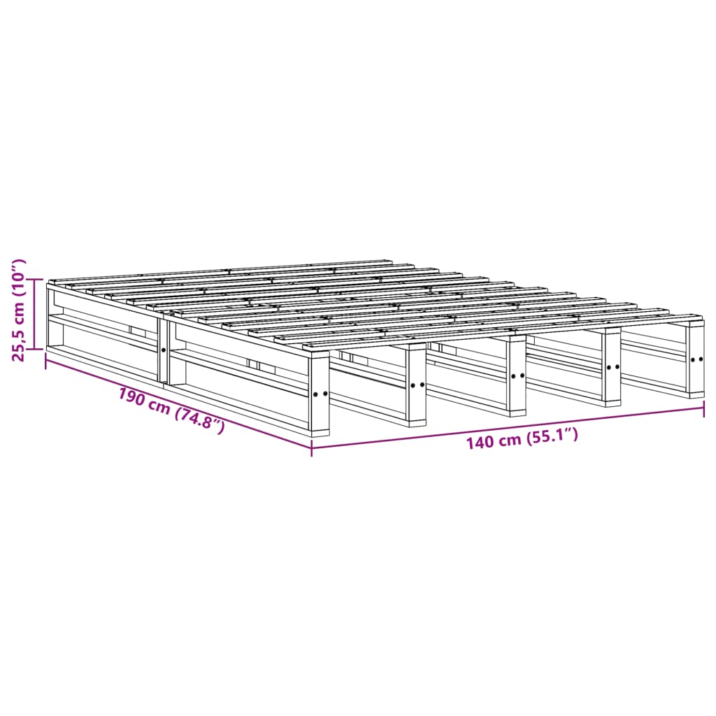 Bed Frame without Mattress Wax Brown 140x190 cm Solid Wood Pine