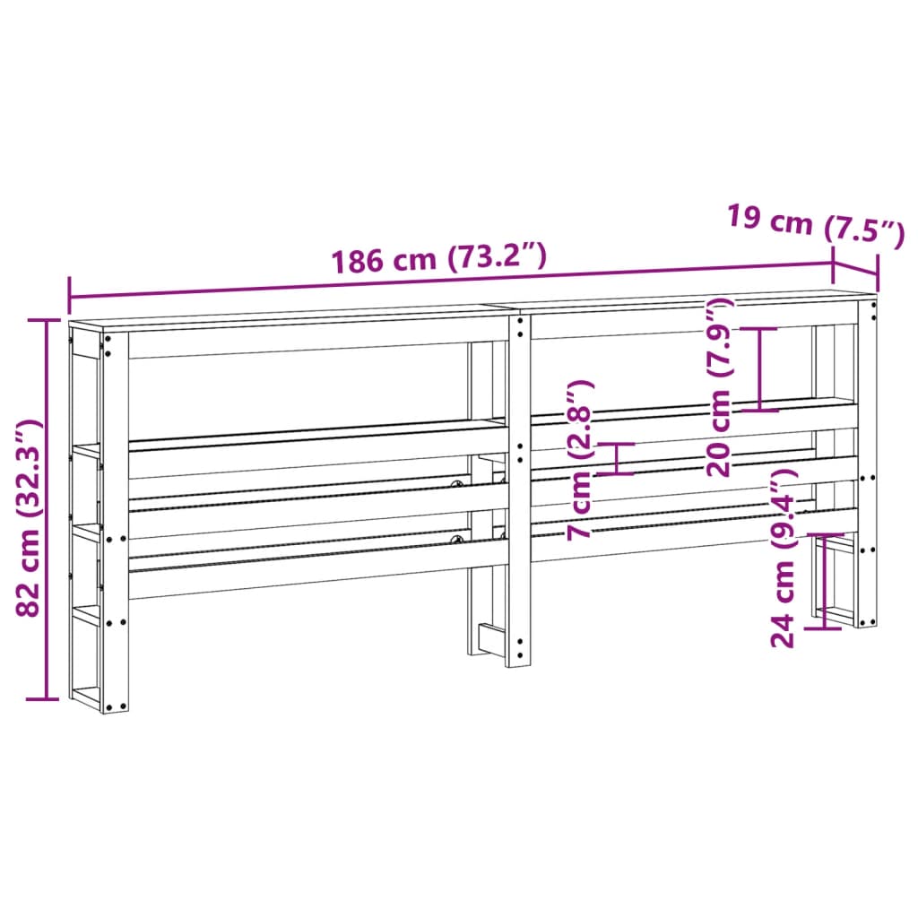 Headboard with Shelves 180 cm Solid Wood Pine