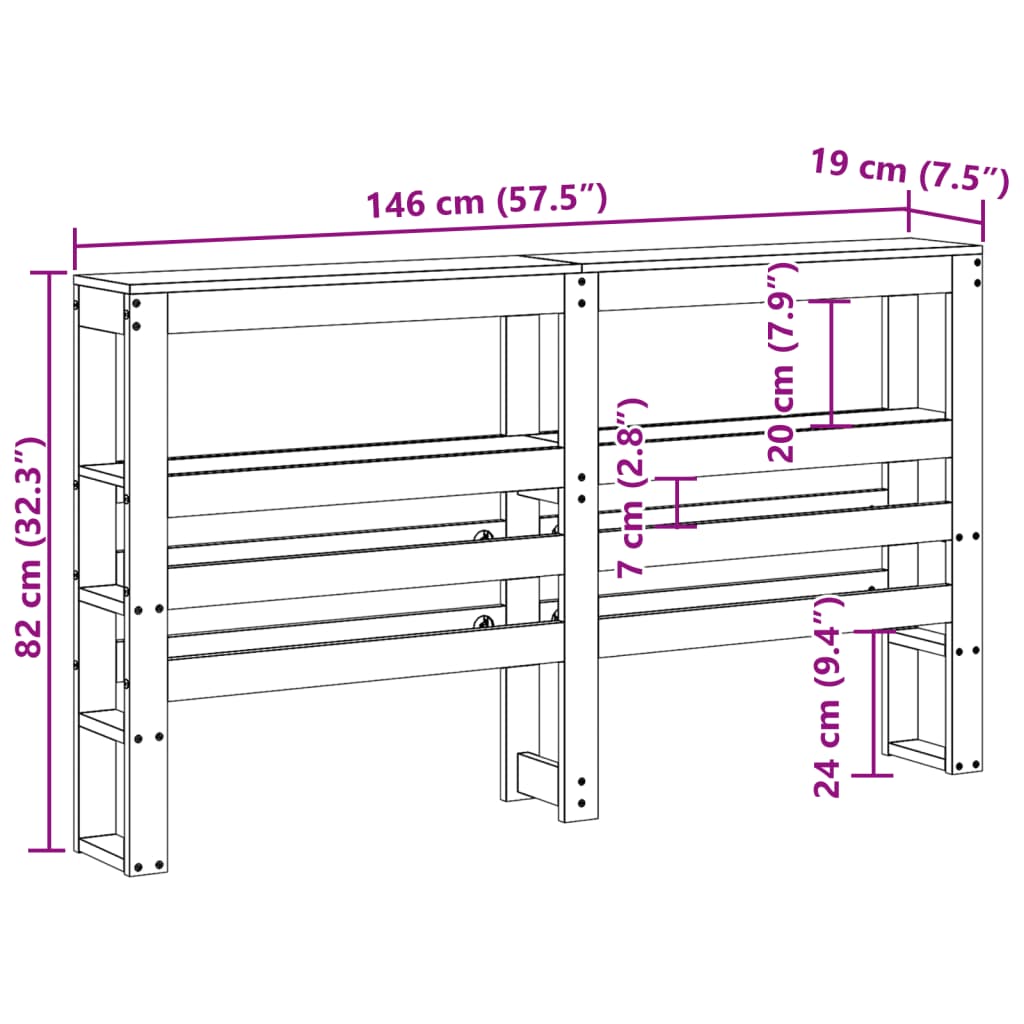 Headboard with Shelves White 140 cm Solid Wood Pine