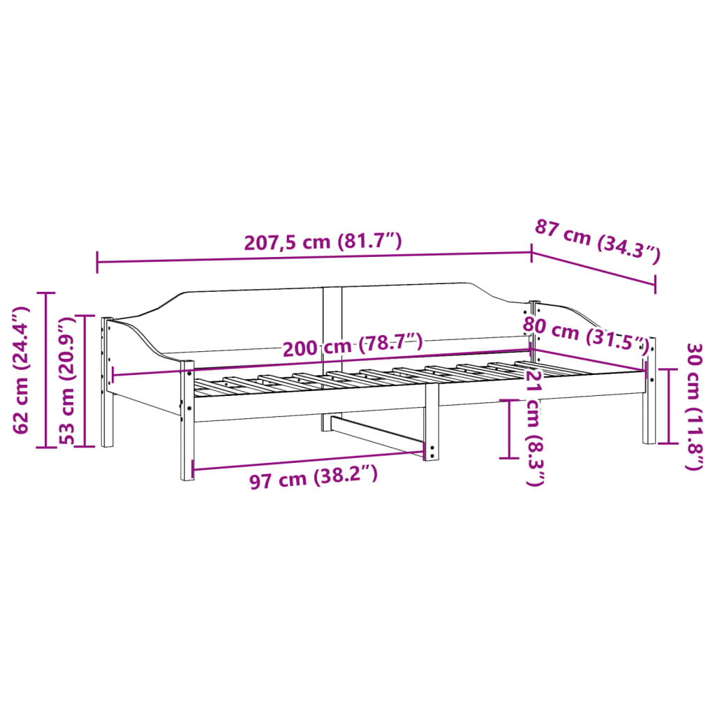 Bed Frame without Mattress 80x200 cm Solid Wood Pine