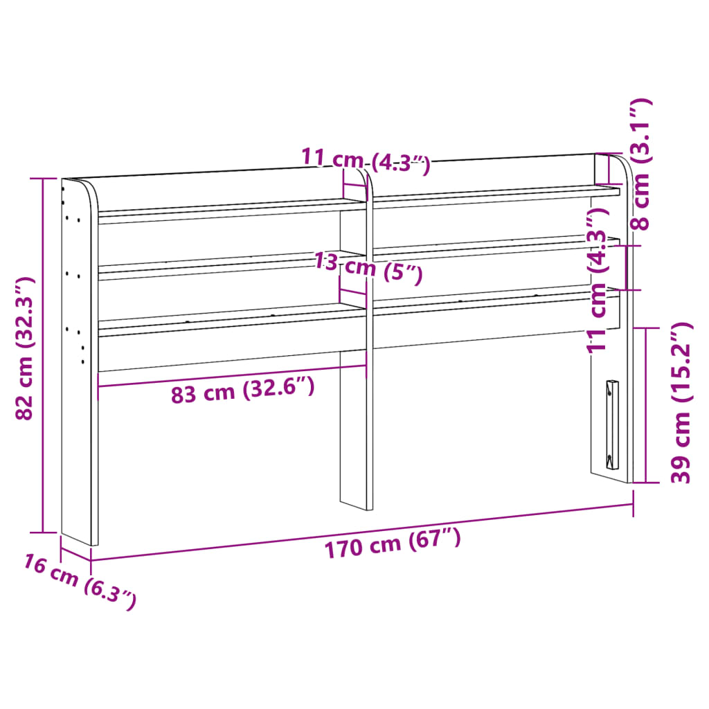 Headboard with Shelves White 160 cm Solid Wood Pine