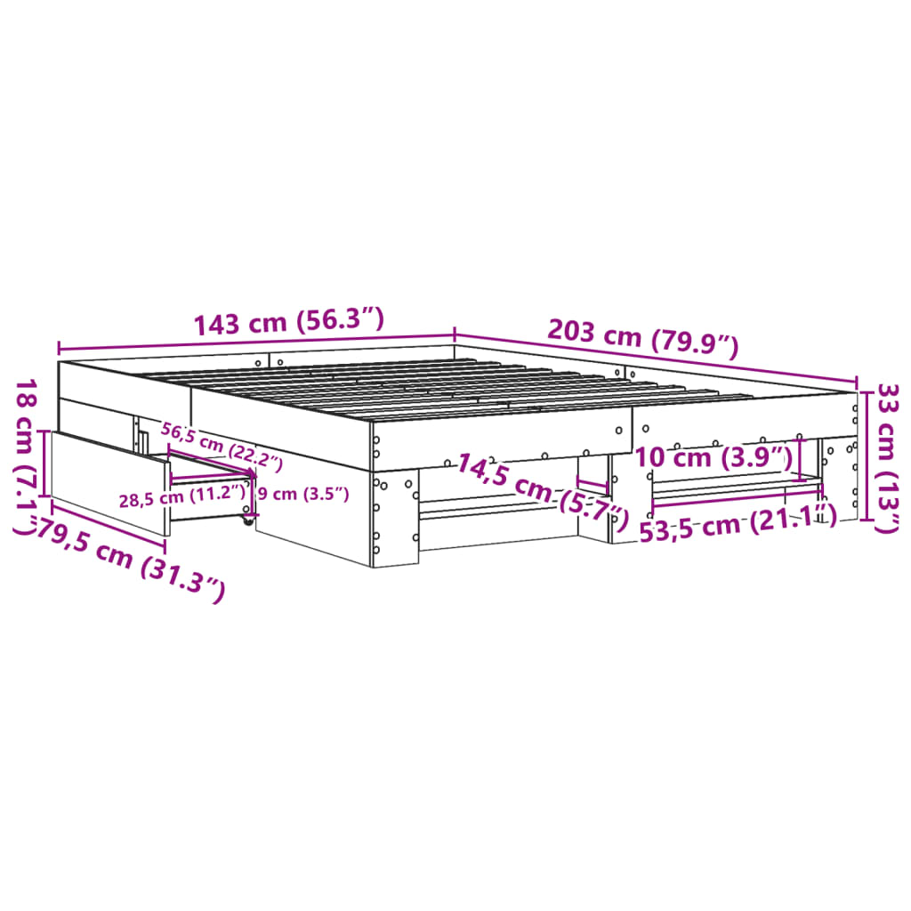 Bed Frame without Mattress Grey Sonoma 140x200 cm Engineered Wood