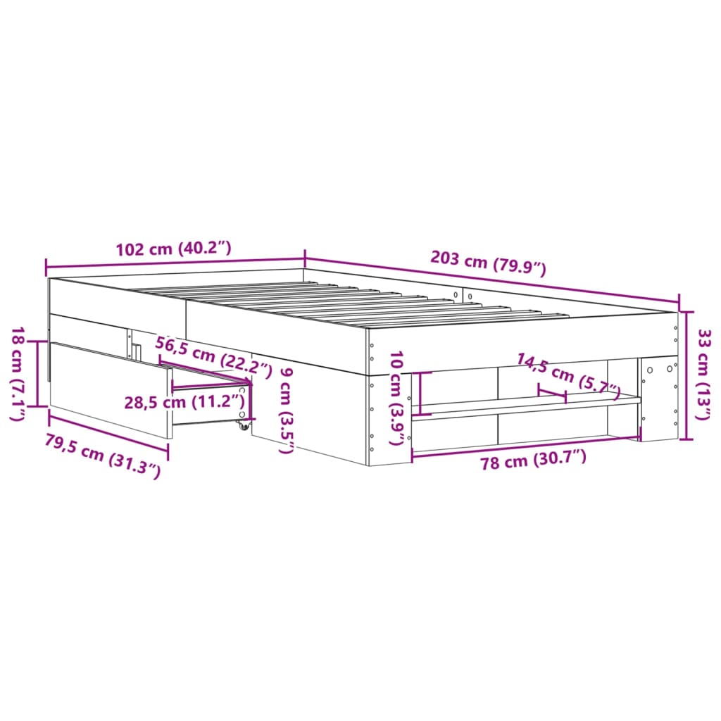 Bed Frame without Mattress Sonoma Oak 100x200 cm Engineered Wood