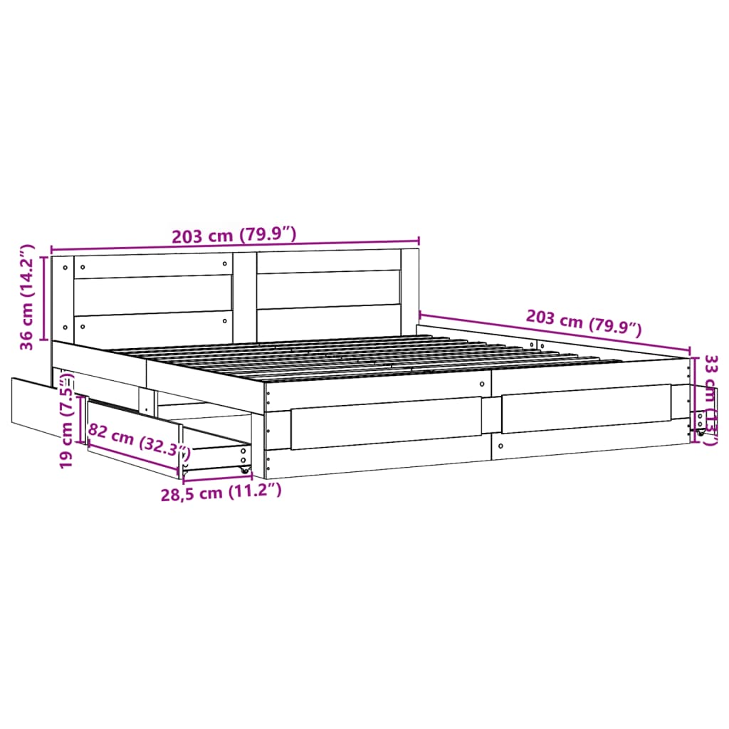 Bed Frame with Headboard without Mattress Smoked Oak 200x200 cm